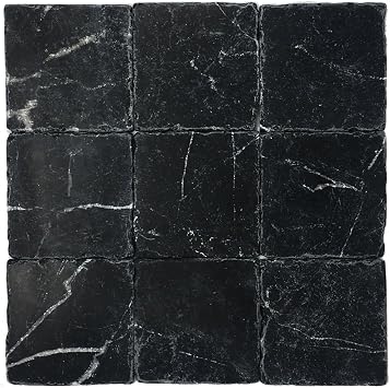 Antique Look Black Nero Marquina Marble 4 x 4 Tumbled Tile Box of 5 Sq. ft.