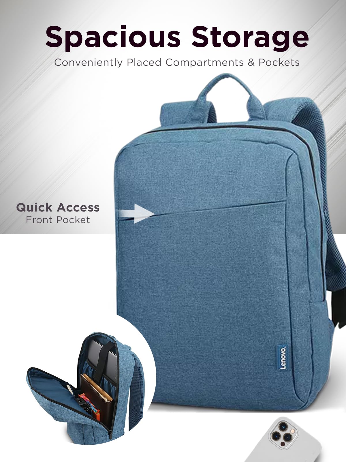 Lenovo Casual Laptop Backpack B210 - 15.6 inch - Padded Laptop/Tablet Compartment - Durable and Water-Repellent Fabric - Lightweight - Blue