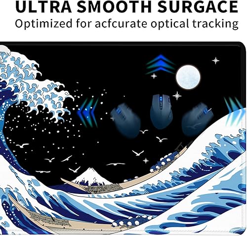 Miniatura 5 de Alfombrilla de ratón para computadora de juegos, Alfombrilla grande de ola de mar para teclado de PC impermeable y antideslizante 47.2" x 23.6" y