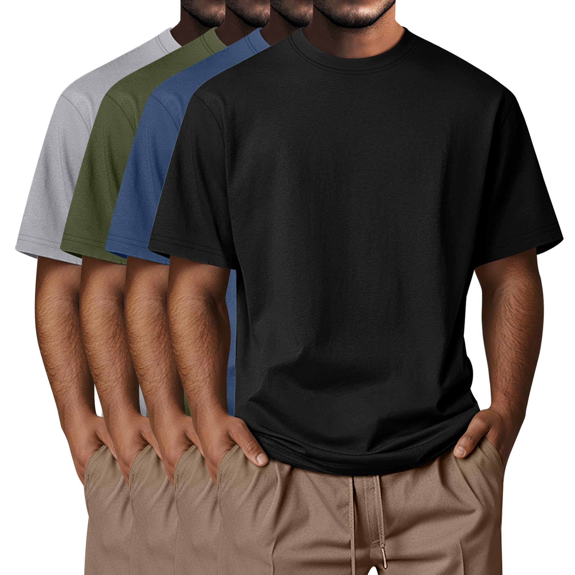 Neer Paquete de 4 Camisetas para Hombre Tallas Grandes y Altas Algodón de Verano, Mangas Cortas Cuello Redondo Prenda Casual
