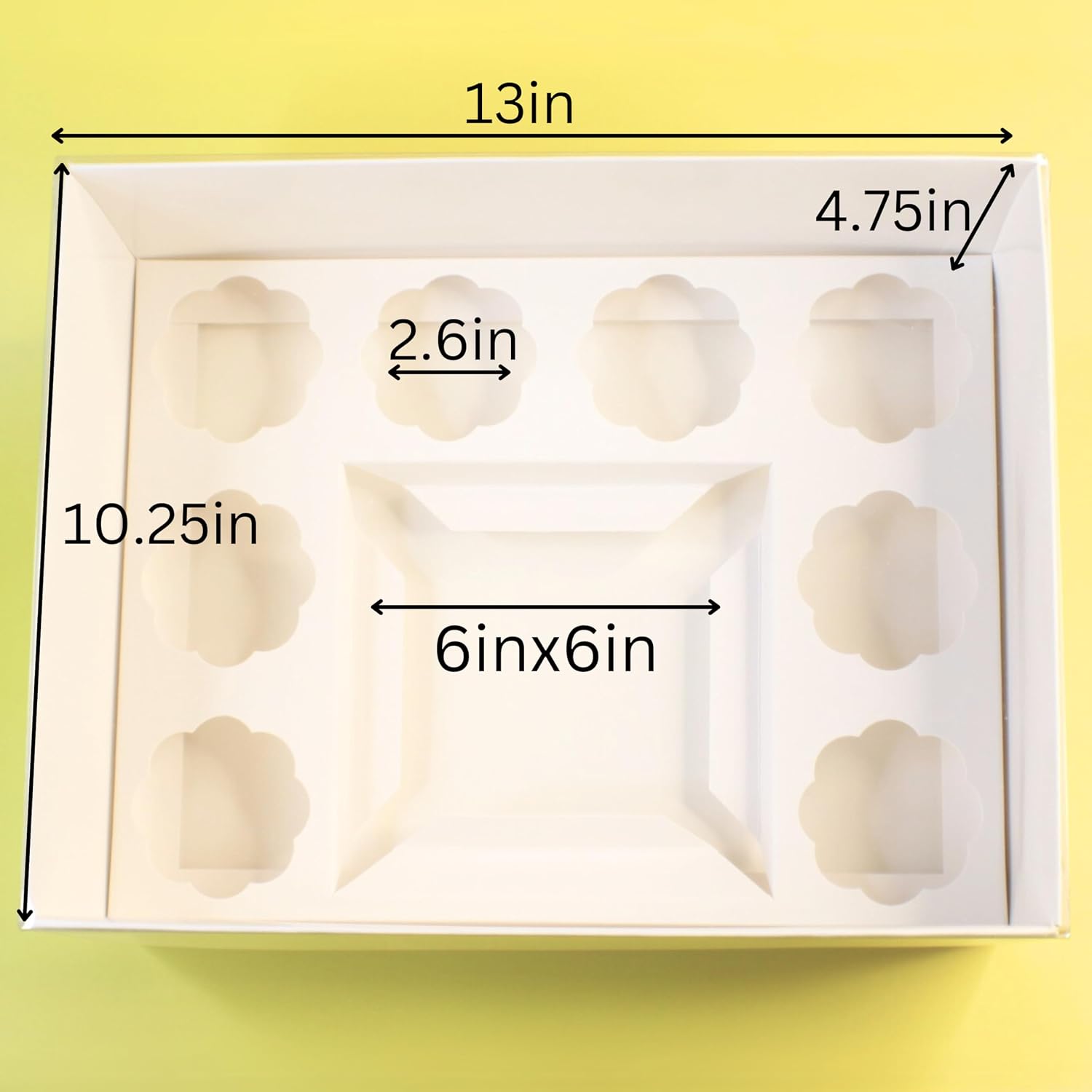 Cake and cupcake bento box with 8 cavities for cupcakes and 1 6in cavity- 10 pack