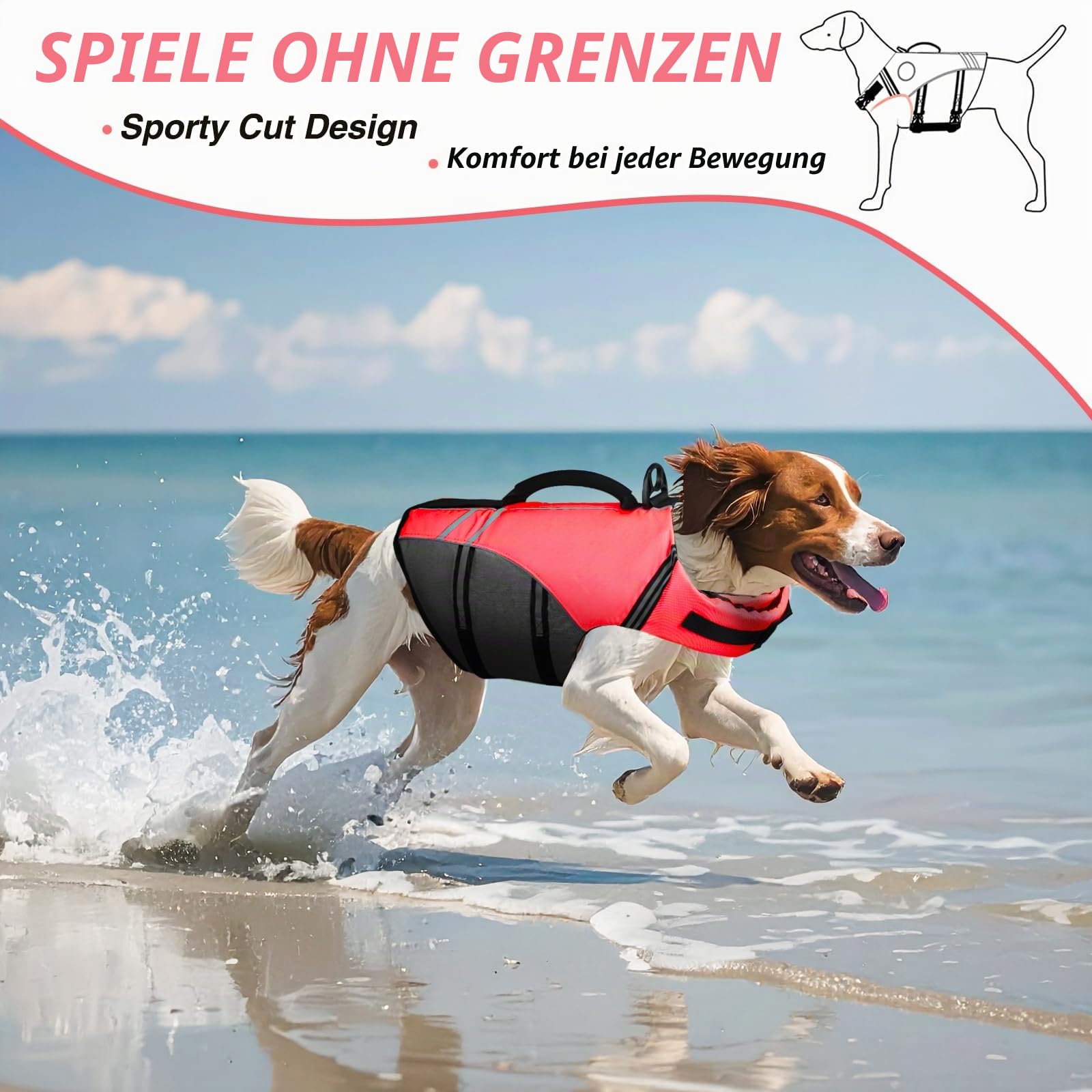 VIVAGLORY Sports Style Hundeschwimmweste, Rettungswesten Für Hunde Bootfahren, Auftrieb & Schwimmhilfe, Schwimmweste, S, Neon-Rosa | Schwimmhilfe mit Leinen-Ring und Griff zum Schwimmen und Bootfahren, reflektierend, verstellbar, für Hunde
