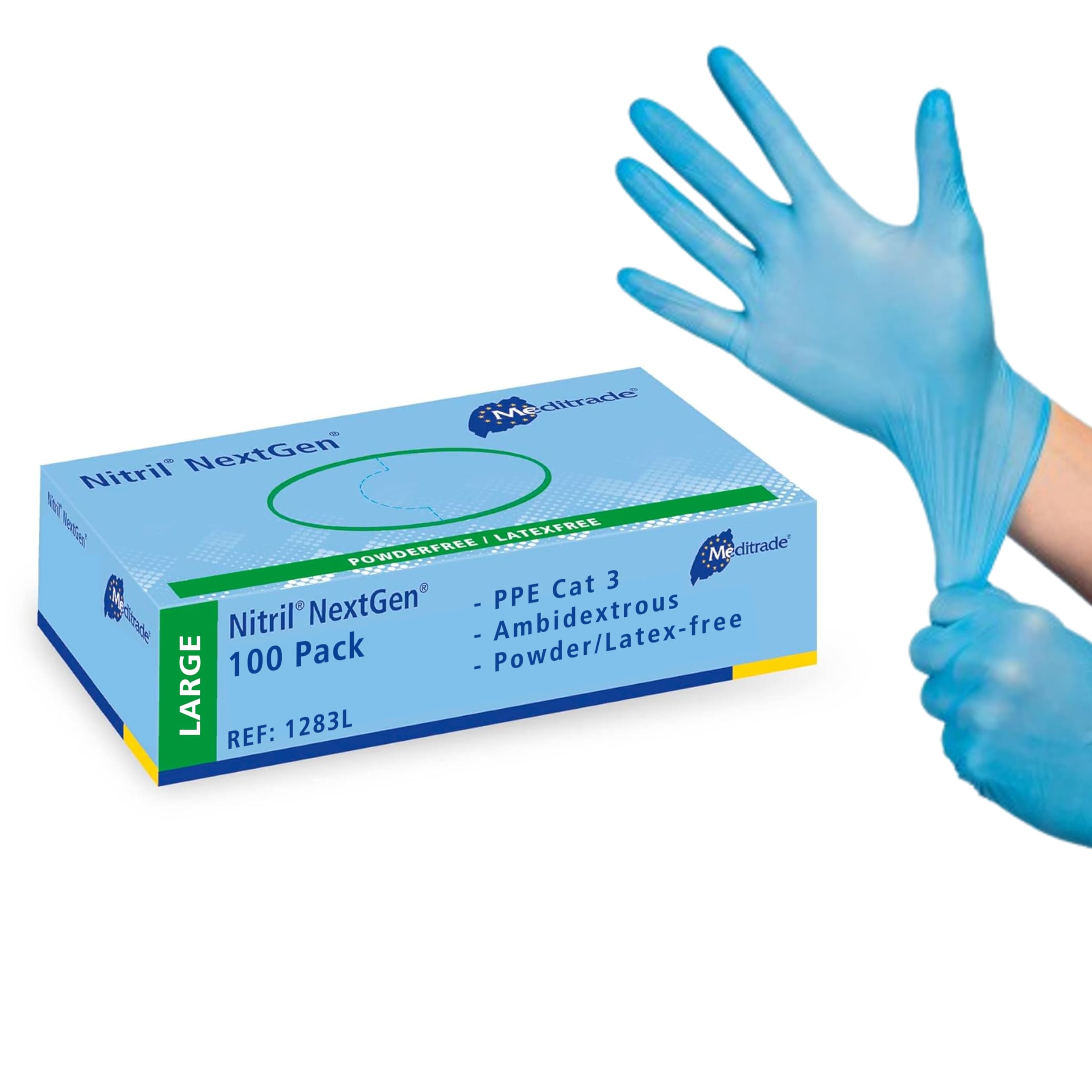 Meditrade Gentle Skin® sensitive Einweghandschuhe natur – puderfrei, mikrogeraut, proteinarm, Latex Untersuchungshandschuhe für Medizin, Pflege, Labor & Industrie - Groß - 100 Stück
