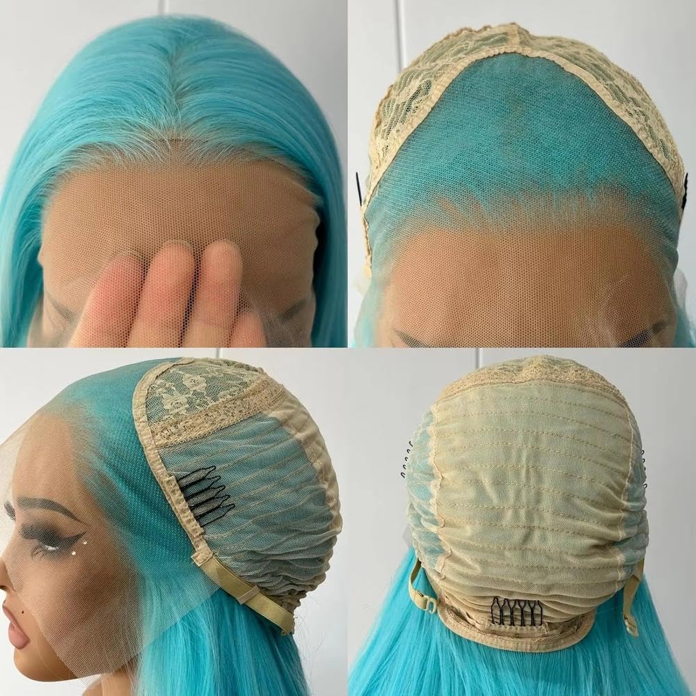 Haarpflege Hellblaue Lange Gerade Spitzenfront-Perücke Für Damen Ohne Kleber Bereit Für Tragen Für Cosplay-Partys