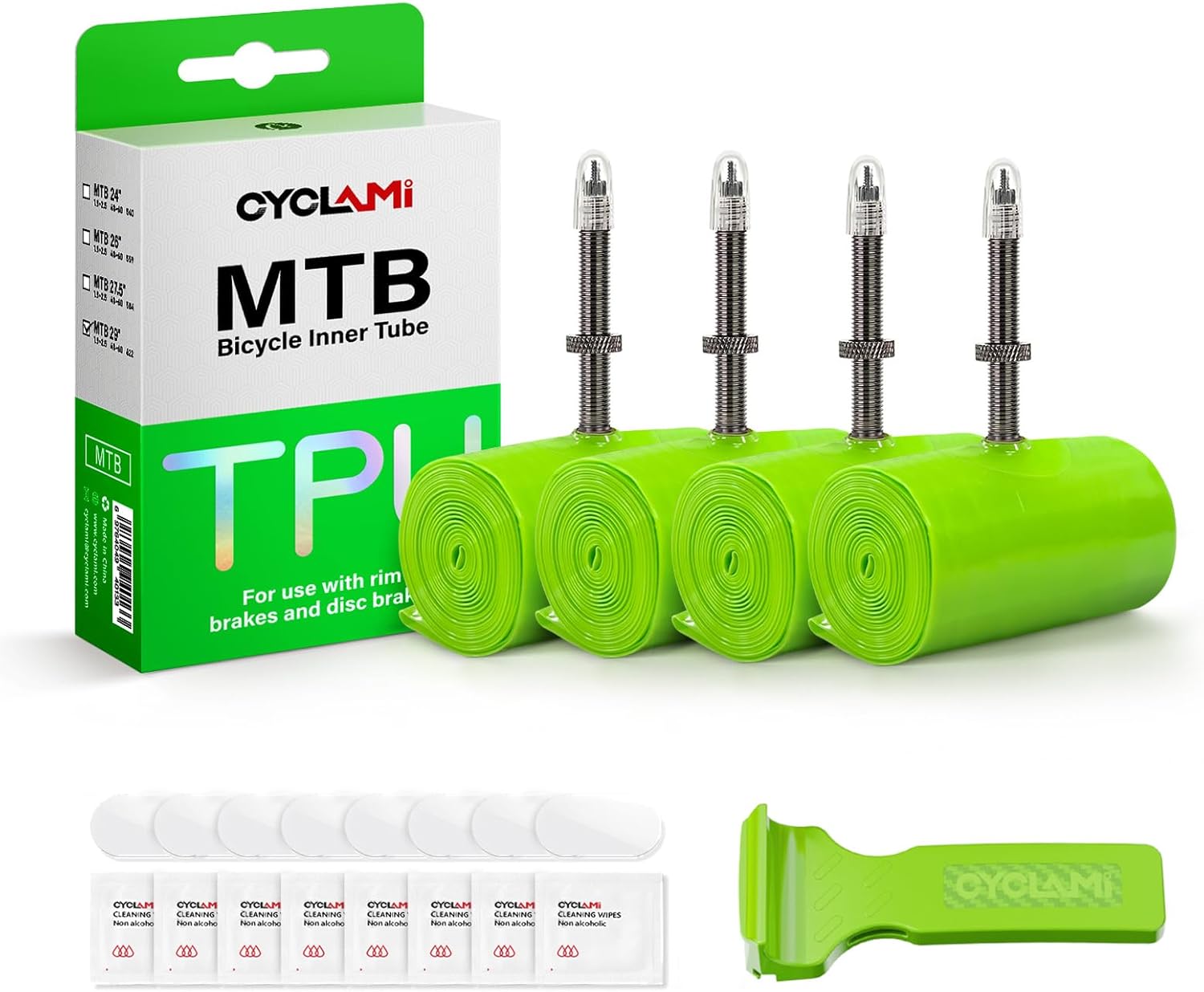 TPU Inner Tubes MTB 29''/27.5''/26'' Inner Tubes Removable Core Compatible with 1.9-2.5 Ultralight 65g Bike Tube with 45mm Metal Presta Valve for Mountain Bike Tubes