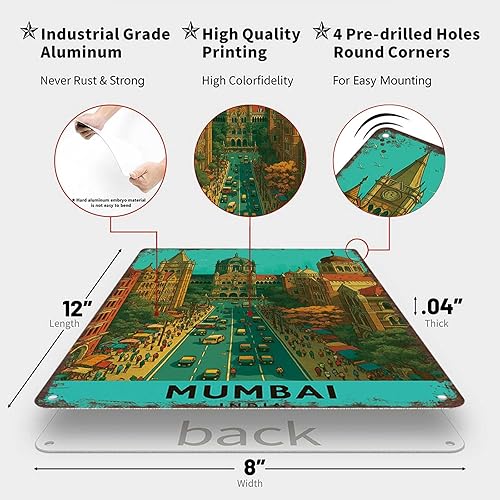 Miniatura 2 de Funny Metal Sign Mumbai, India - Cultural City Poster Wall Art Tin Signs For Home Man Cave Office Bedroom Wall Decor 8x12inch