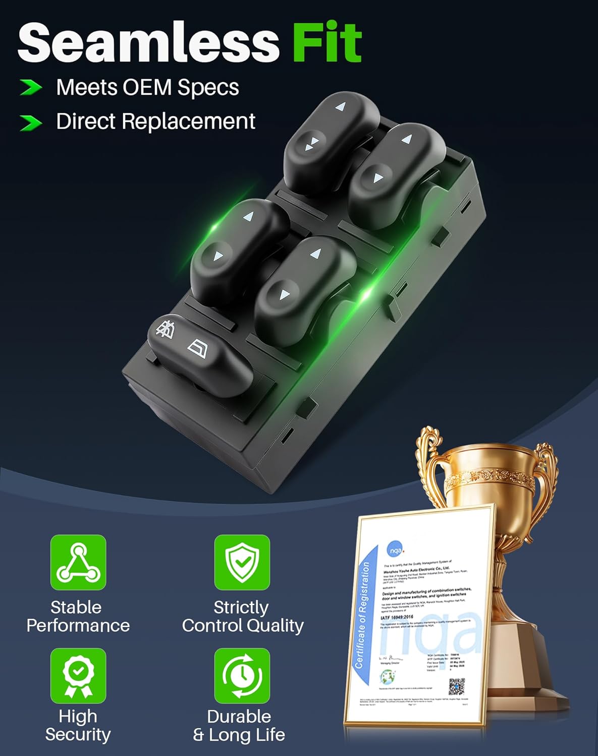 Master Power Window Switch Fits for Ford F-150 (2004-2008), Lincoln Mark LT (2006-2008) Driver & Passenger Side, Mirror & Windows Lock Control, Replaces 901-339, 901-324, 901-164, 901-331