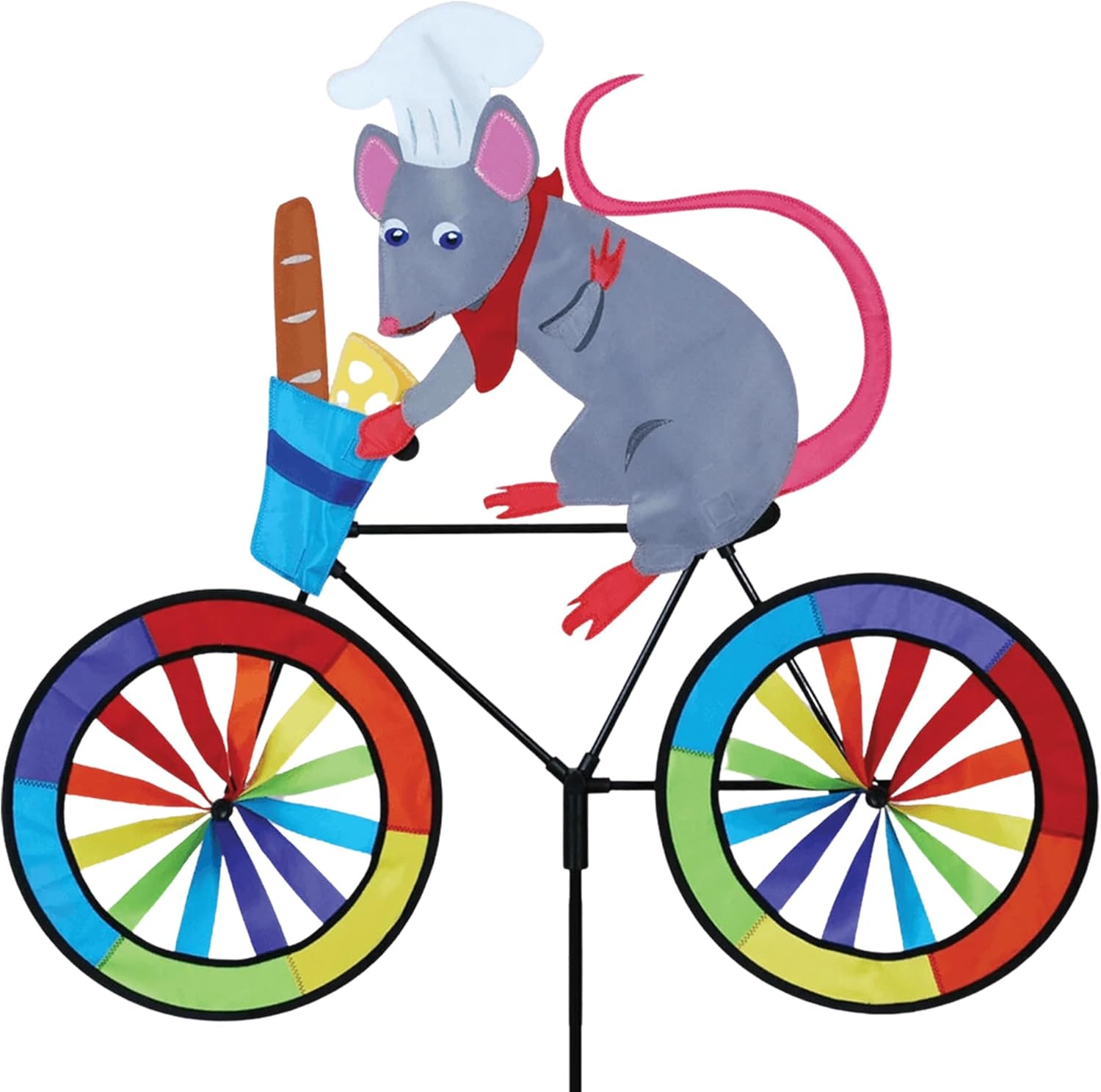 Bike Spinner Rat 30" – Quirky Rodent Design, Weather-Resistant Outdoor Decor, Durable & Lightweight for Patios, Yards, and Gardens - Eye-Catching Wind Spinner with Rotating Wheels