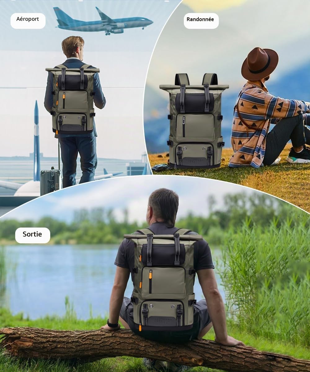 Sac à Dos Etanche pour 17,3" Ordinateur Portable 42L Sac a Dos Homme et Femme Léger Antivol Pour le Sport Voyage Cyclisme Université Loisir - Vert