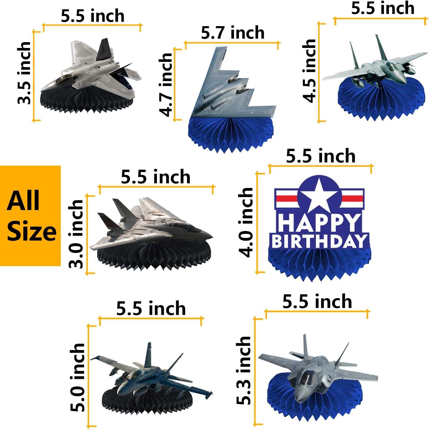 Aircraft Happy Birthday Honeycomb Centerpieces Airplane Aviation Fighter Theme Decor for Boys Men 1st Birthday Party Baby Shower Fighter Jet Party Supplies Favors Decorations Photo Booth Props Gift