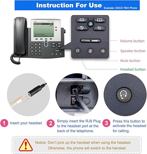 Miniatura 5 de VoiceJoy Cable adaptador de auriculares para teléfono inteligente Jack estándar de 0.138 in a enchufe RJ9 para Cisco Unified Office Teléfono 7970