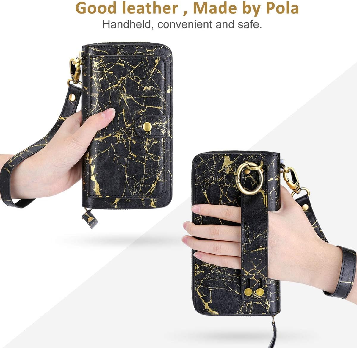 Petocase Compatible Galaxy Note 20 Ultra Wallet Case, Multi-Functional PU Leather Zip Wristlets Clutch Detachable Magnetic Card Purse Protection Cover for Samsung Galaxy Note 20 Ultra Gold Black