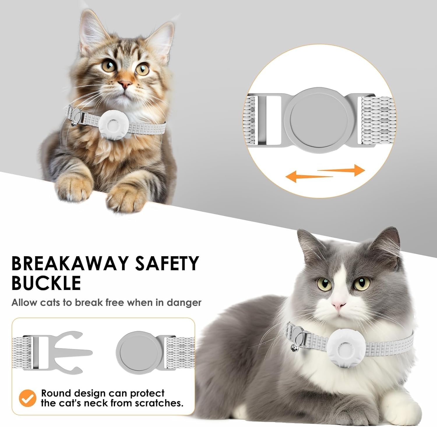 Cat GPS Tracker, Waterproof Pet Tracker for Cats, Cat Tracker Collar with Safety Elastic Buckle, Works with Any Collar,Compatible with Apple Find My App (Only iOS), No Monthly Fee, White