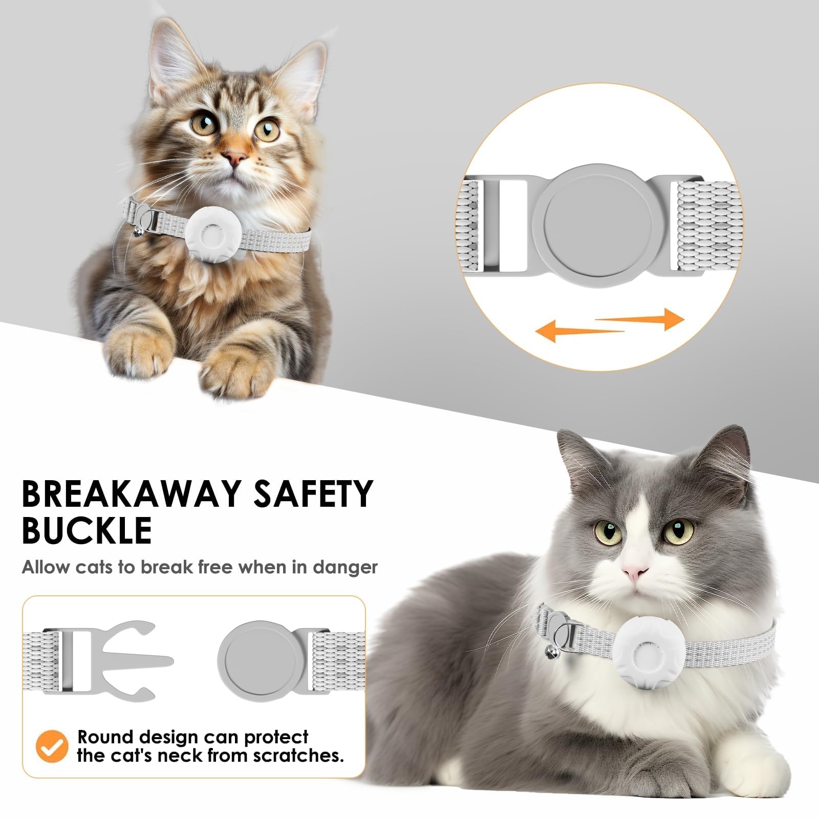 Rastreador de gatos, collar con hebilla elástica de seguridad, compatible con Apple Find My App (solo iOS), sin tarifa mensual, rastreador impermeable para mascotas, color blanco