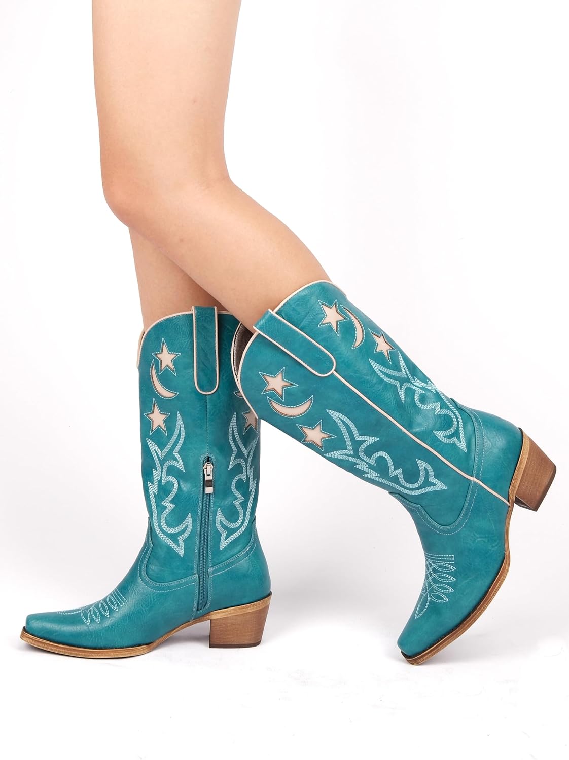 Mid Calf Embroidered Cowgirl Boots with Stars