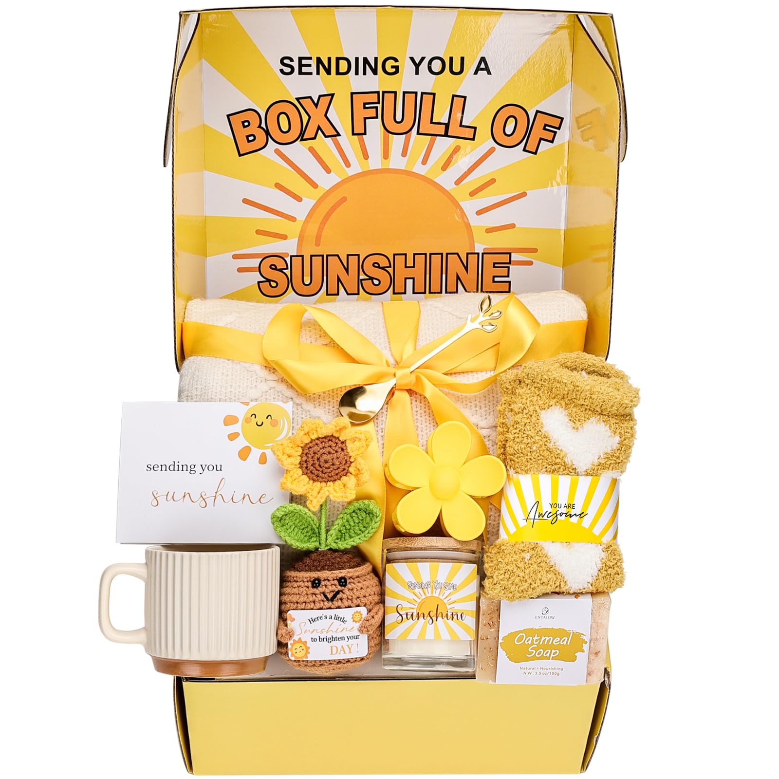 Gift Baskets for Women, Unique Birthday Gifts for Women,Get Well Soon Gift Basket,Valentines Day Gifts, Care Package Sending Sunshine Box Thinking of