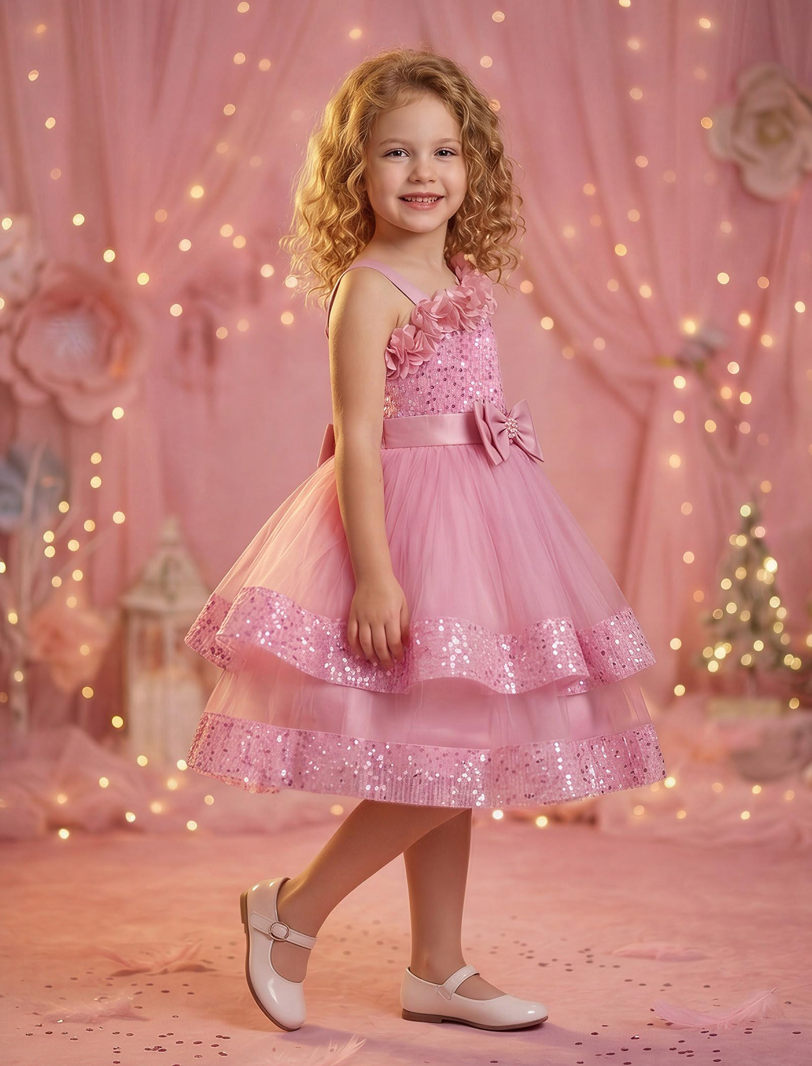 ABEHIK Mädchen-Poncho-Tüllkleider für Party, Blumenmädchen, Sommer, Pailletten, ärmelloses Kleid, Babygirl, Geburtstag, Hochzeitskleid