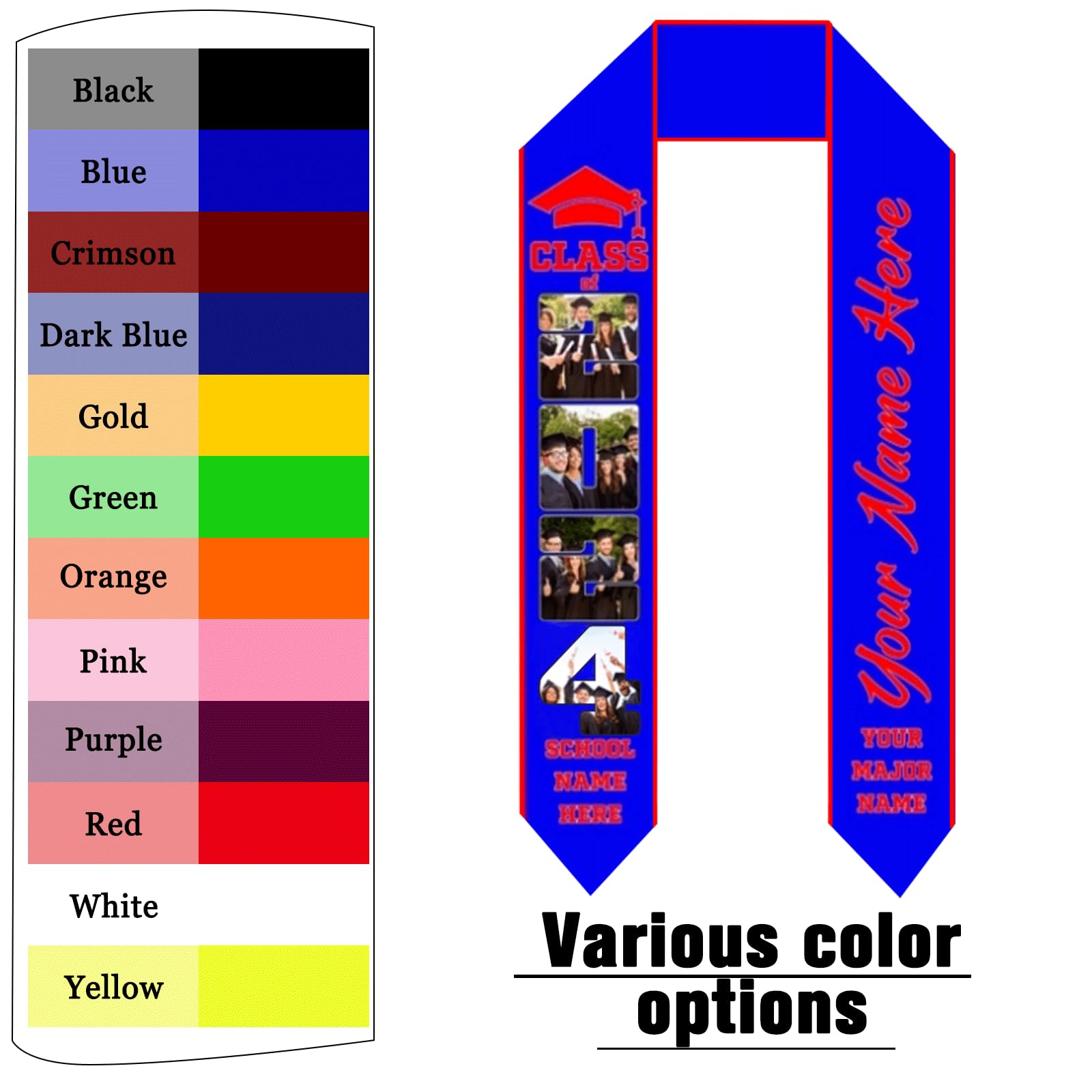 MOUZYLCASE Custom Graduation Stole Class of 2024 Personalized Gratulation Sash Customized Stoles for School with Photo Text 72