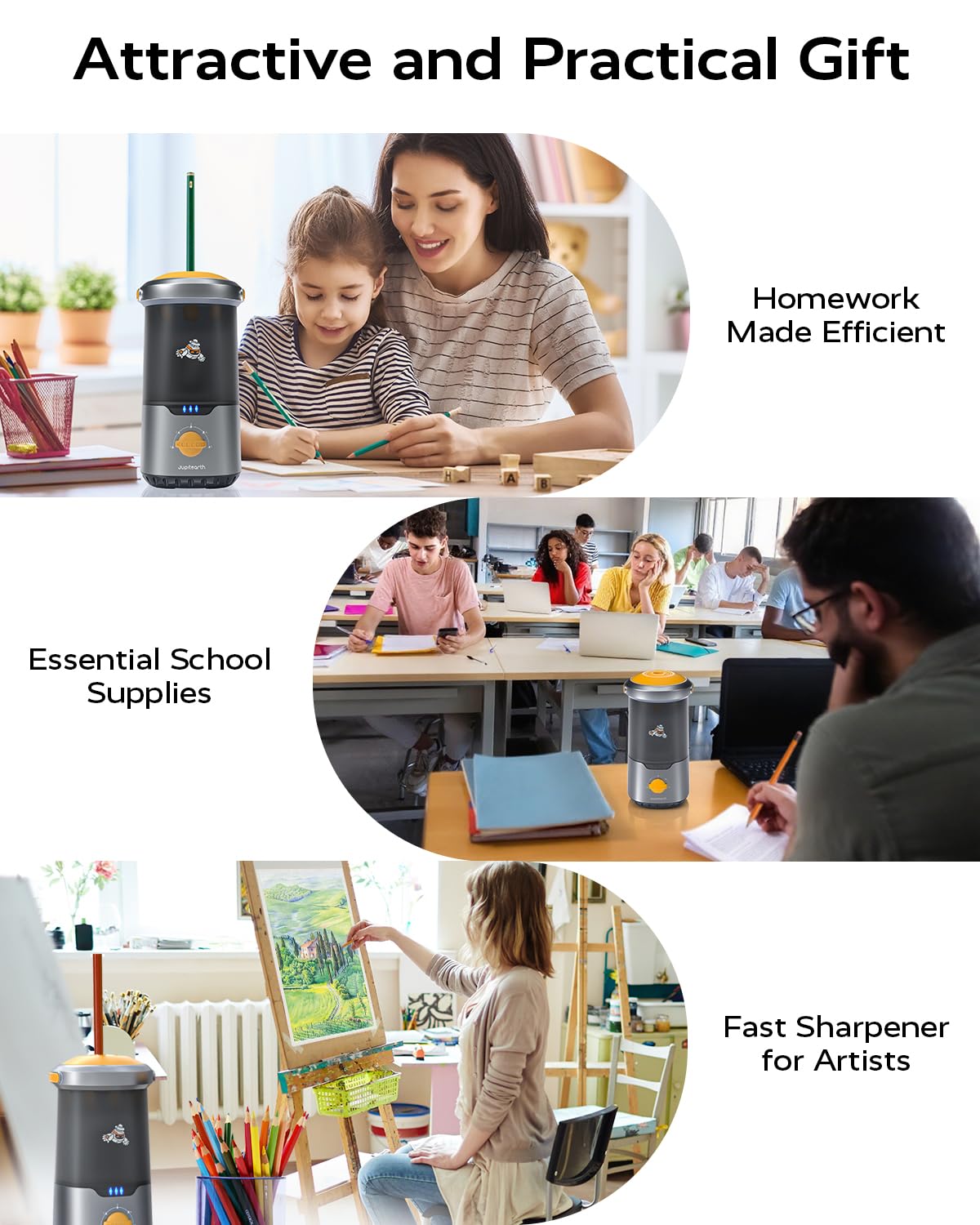 JUPITEARTH Electric Pencil Sharpener for Kids Hands-Free Rechargeable Auto in Out Spaceship Fully Automatic Pencil Sharpener Fits 6 — view 6