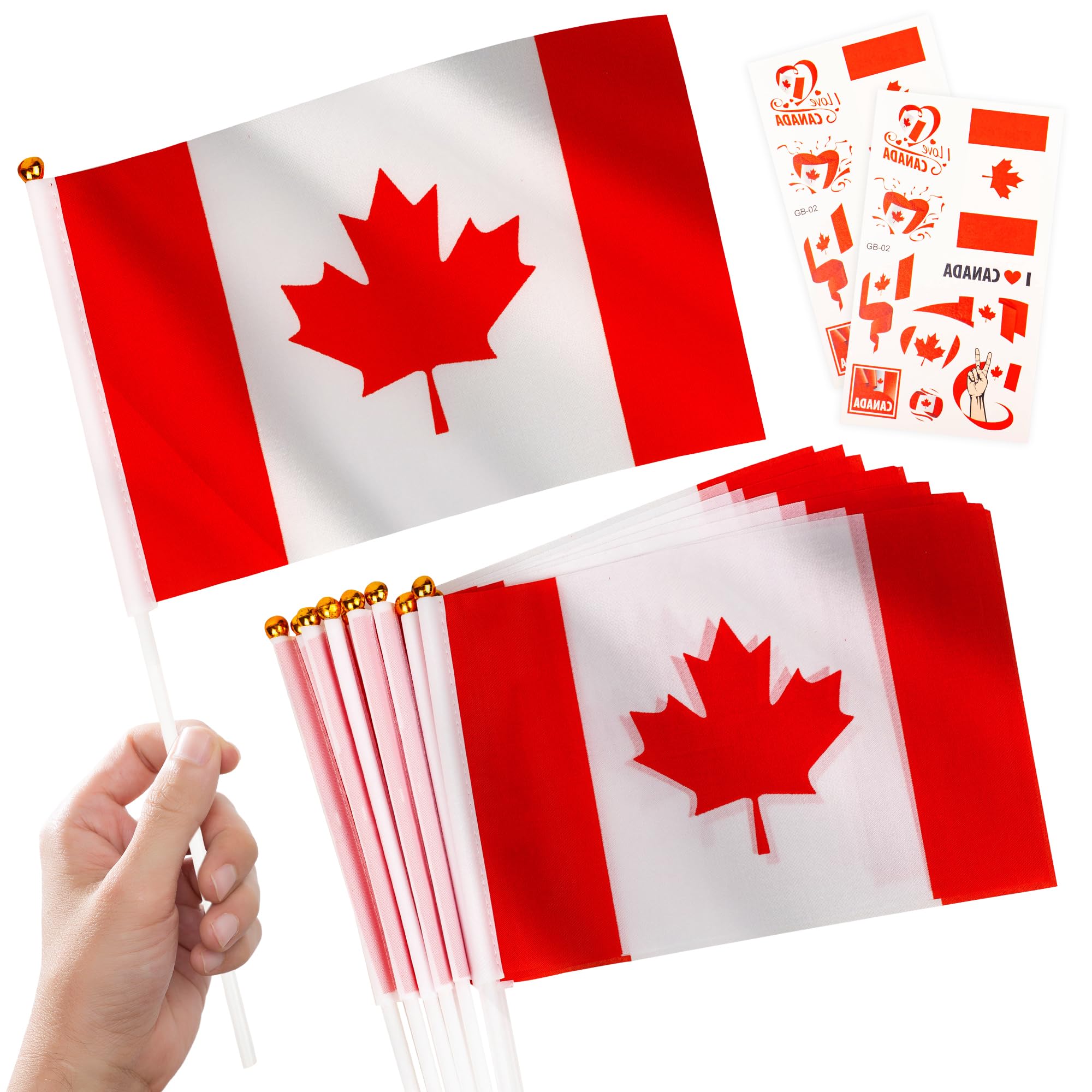 10pcs Canada Flags Hand Held Mini Small Flag on Sticks & 2pcs Tattoos,World Cup Football 2026 Canada Tournament Flags Decorations for football fans Game Day National Day Pub Party Decor