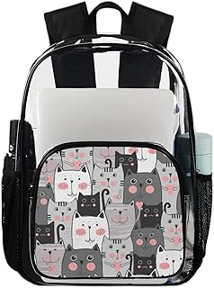 Mochila transparente de gato fofo, bolsas de livros resistentes, mochila transparente impermeável de gatos de desenho animado mochila transparente de PVC com alça de ombro reforçada para escola, trabalho, viagens, Multicor