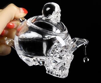 Skullis 5.2" Quartz Rock Crystal Carved Crystal Skull Pot Sculpture, Hand Carved Gemstone Fine Art Sculpture.