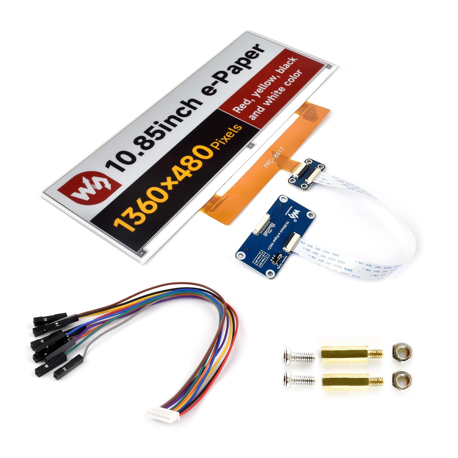 Waveshare 10.85inch e-Paper Display, Compatible with Raspberry Pi 5/4B/3B/Zero/Zero W/Zero 2W/Pico/Pico W/Pico WH, e-Ink Display, 1360x480, Red/Yellow/Black/White