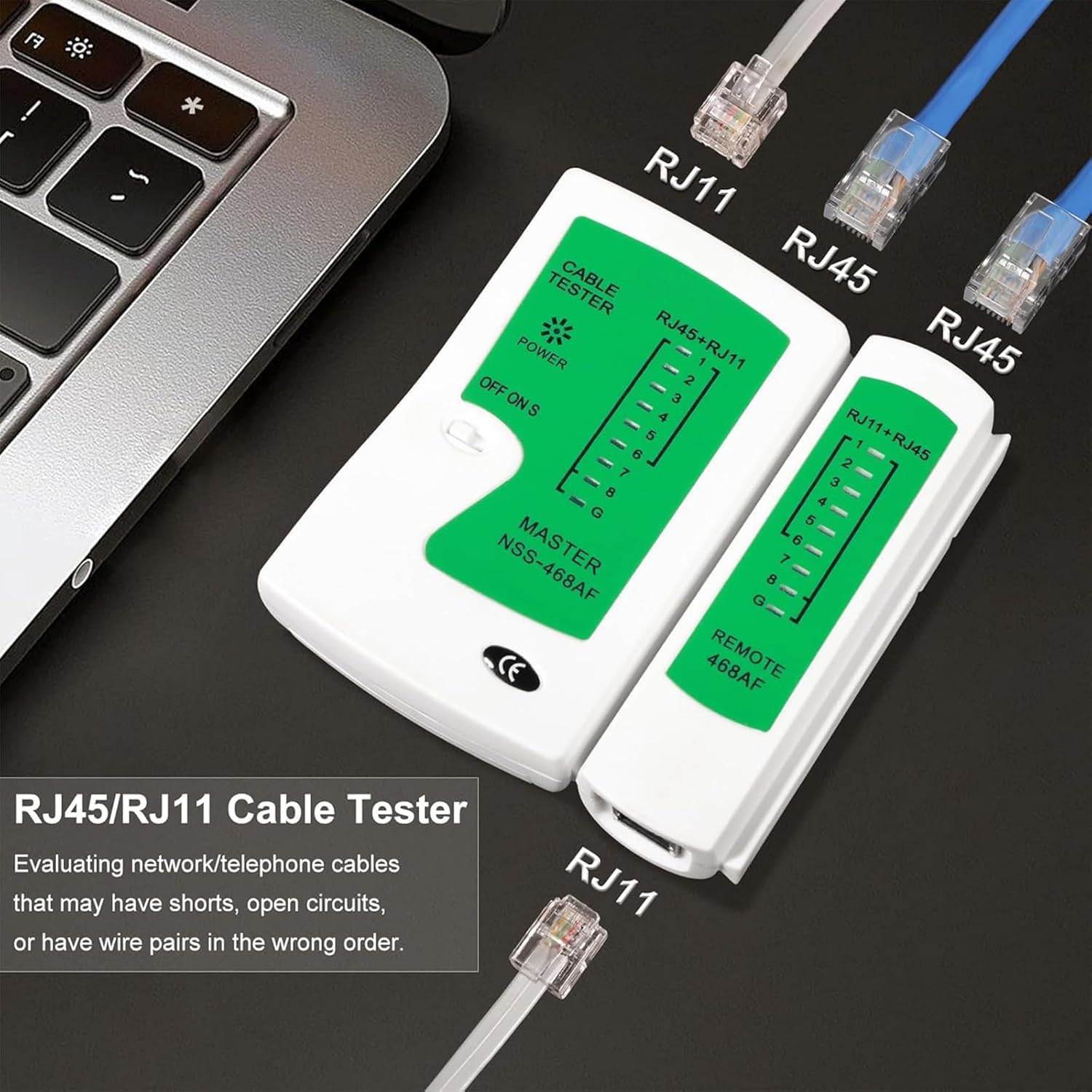 VYAR Network Cable Tester, RJ45 And RJ11 Lan Cable Tester With 9V Battery, LED Indicators RJ12 CAT5 CAT 6 UTP Ethernet Cable Tester, RJ11 RJ12 ethernet Cable Tester 3