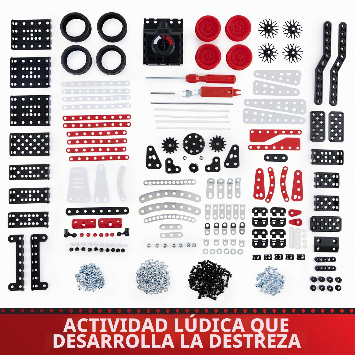 Bandai Meccano Supercar 25 en 1 – Estuche de construcción 25 Modelos – 347 Piezas Incluyendo Motor de 6 voltios, LED, Herramientas, Instrucciones – Kit Actividad Montaje Supercoche, Juguete Infantil