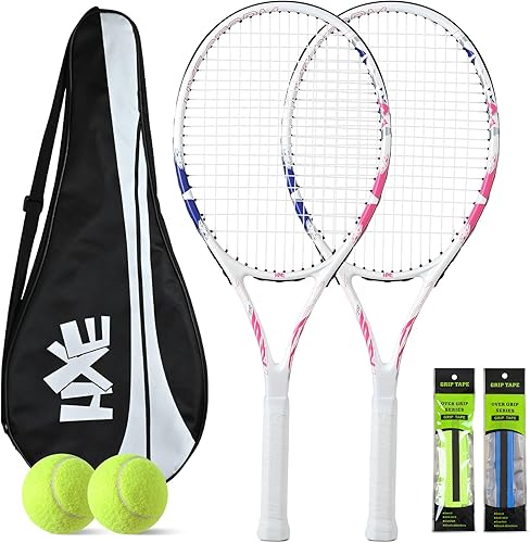 Miniatura 9 de HXE Raquetas de tenis para adultos, juego de raquetas de tenis recreativas de 27 pulgadas para principiantes y profesionales con 2 pelotas, 2