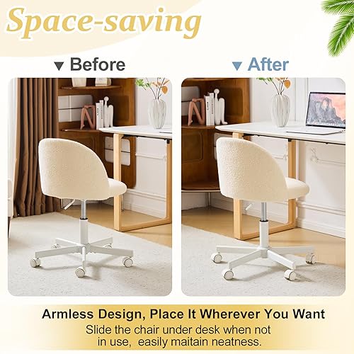 Miniatura 7 de VINGLI Silla Candy sin Brazos, Linda Silla de Escritorio, Cómoda Silla Pequeña de Oficina con Ruedas, Silla de Tocador con Soporte Lumbar, Silla