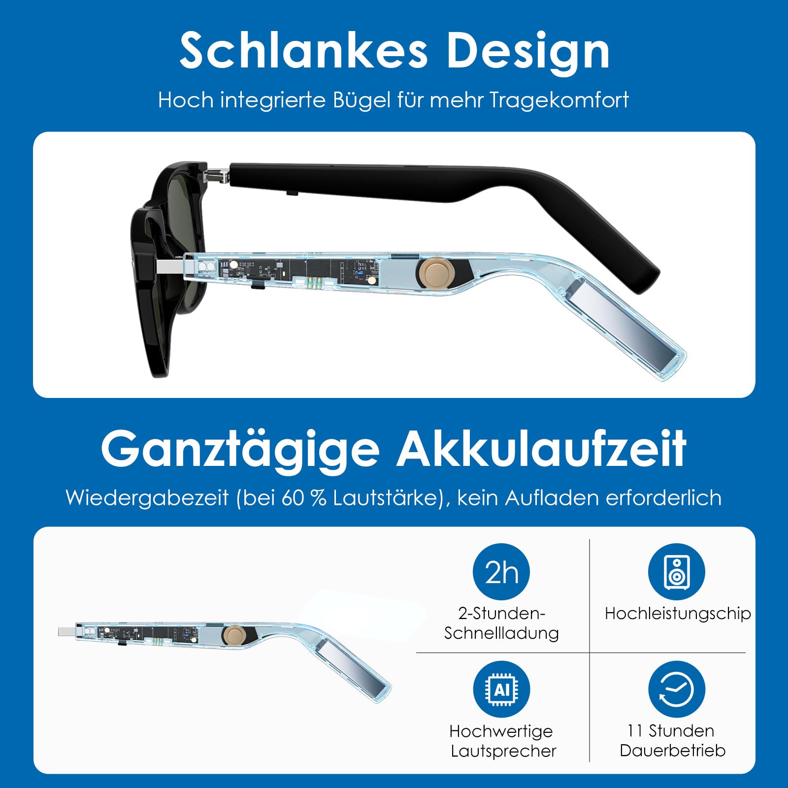 Lunettes Intelligentes Bluetooth - Haut-parleur, Micro, Traduction IA, Lentilles Polarisées - Homme/femme - 9
