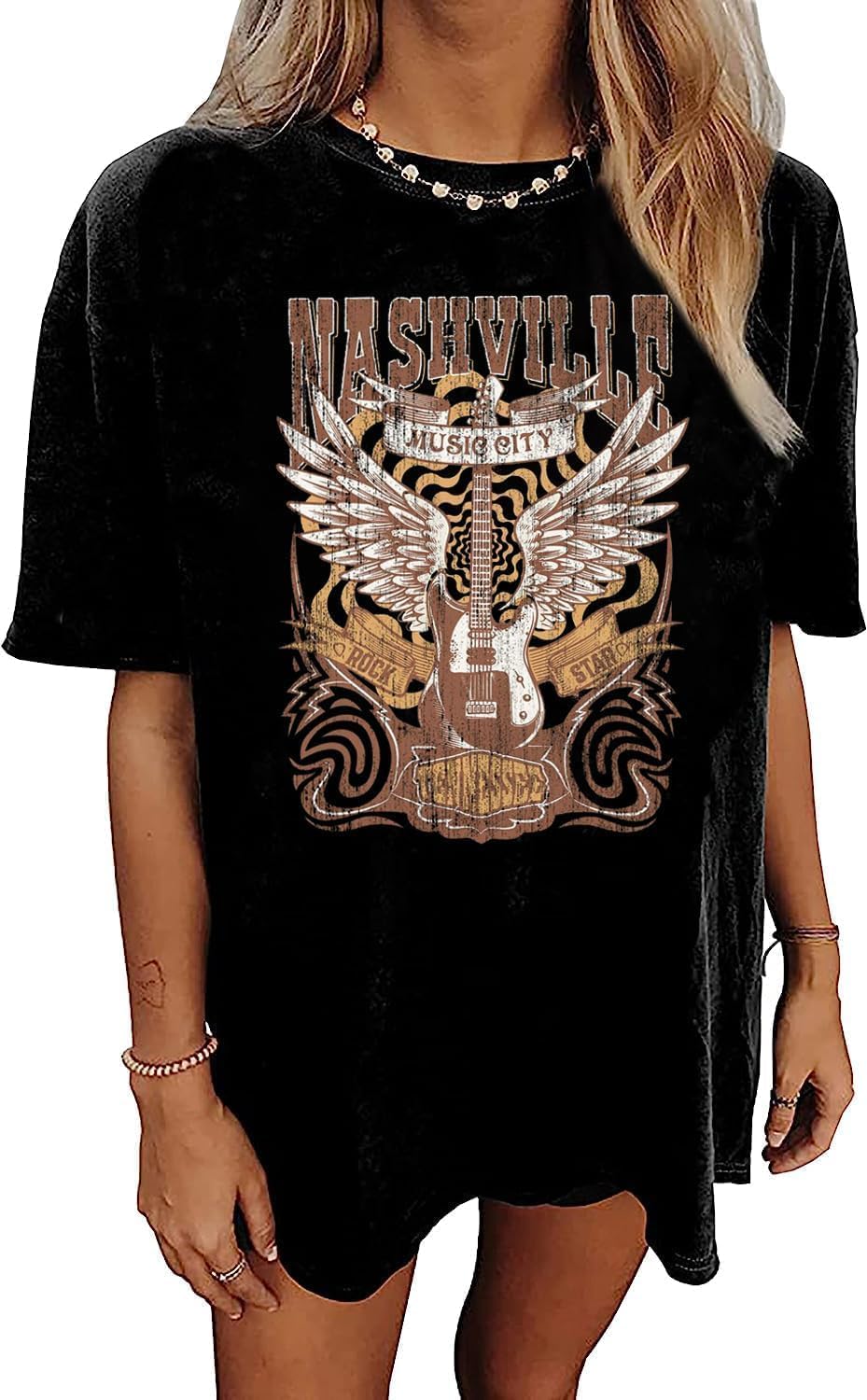 Women's Oversized Shirts Western Cowboy Shirts Vintage Graphic Tops Nashville Music Tees Retro Steer Skull Shirt