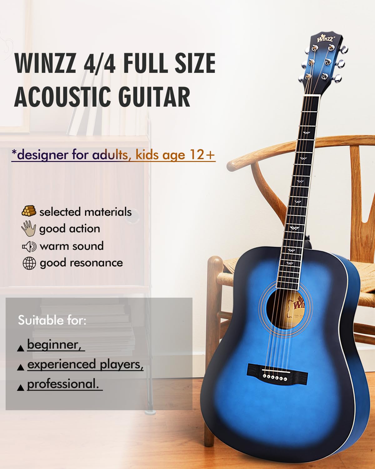 Amazon | Winzzアコースティックギターフルサイズ、4/4フォークギター