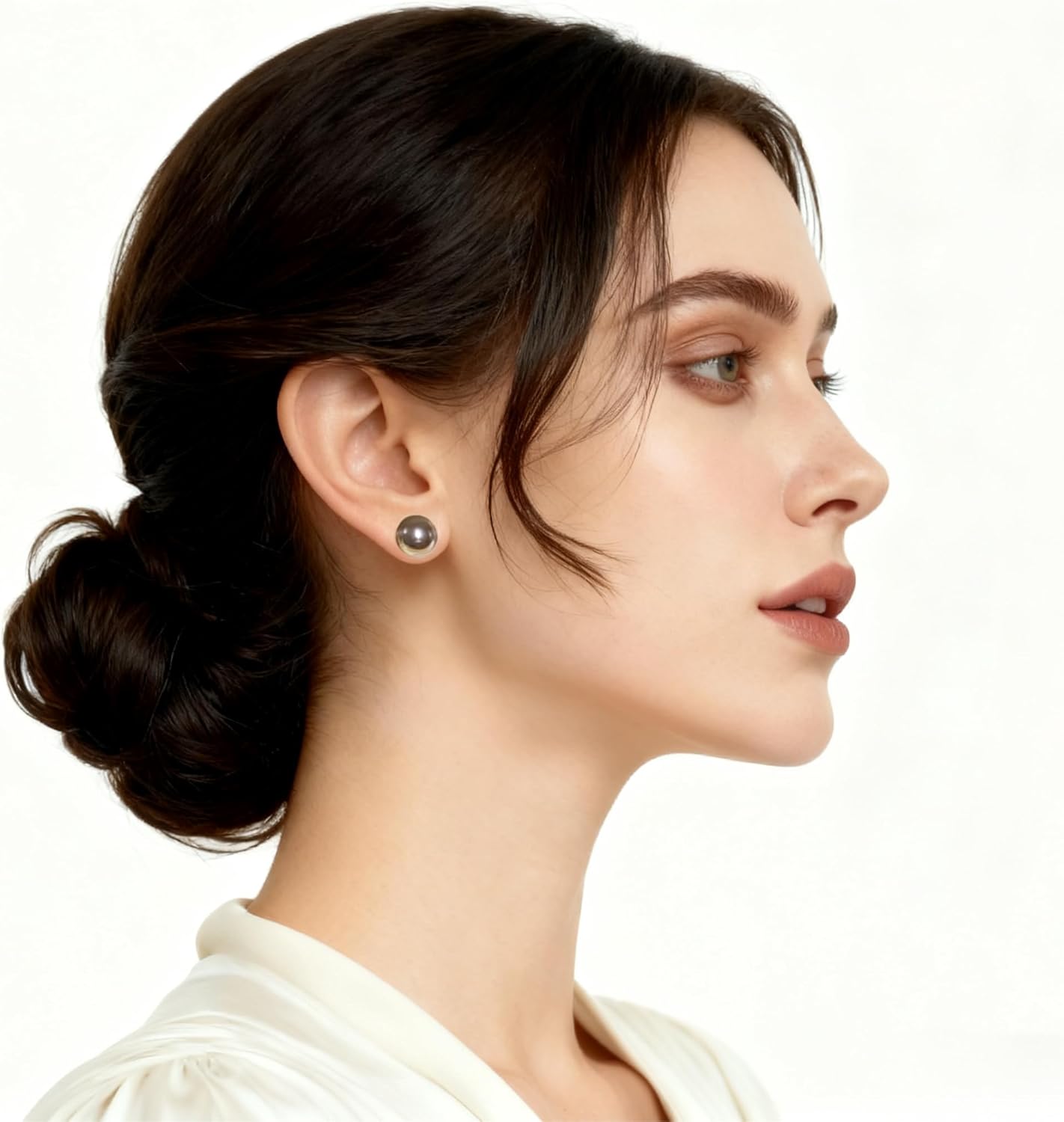 8, 10, 12, 14mm Golden, Mocha Faux Pearl S925 Silver Stud Earrings | Hypoallergenic Round Yellow Pearl Studs | Appropriate Size Meaningful Gift Earrings for Ladies Daily Wear & Gift - Image 3