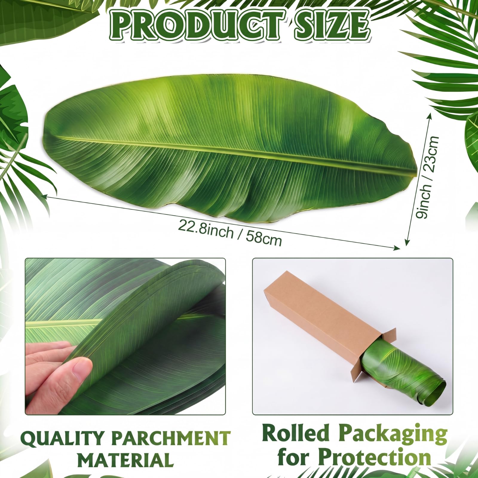 Tinlade 30 hojas de plátano, hojas de papel de pergamino, hojas de plátano artificiales tropicales para cocinar, tabla de charcutería para servir alimentos, decoración de fiesta hawaiana, centros de