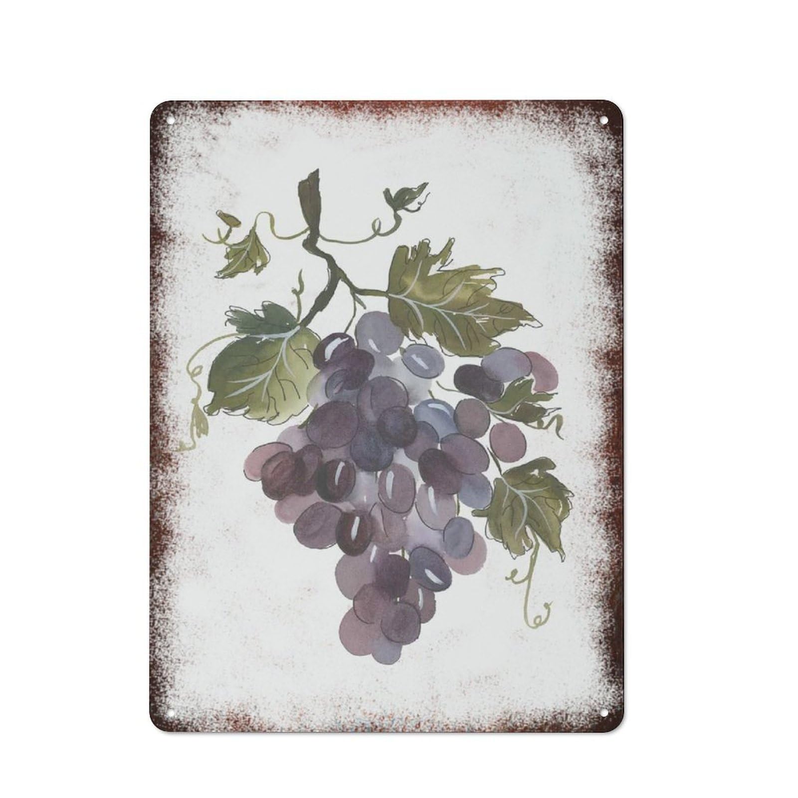 Metal Tin Sign Grapes Minimalist Watercolor Pattern Vintage Rustic Wall Art Kitchen Bathroom Bedroom Living Room Cafe Farmhouse Entryway Office Garage Home Bar Laundry Room Porch Patio 8x12 Inch