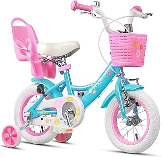 Glerc Maggie 12 14 16 20 Inch Bike Ages for 1-13 Year Old Girls Princess Style with Doll-Seat & Basket & Kickstand for Gift, Multiple Colors