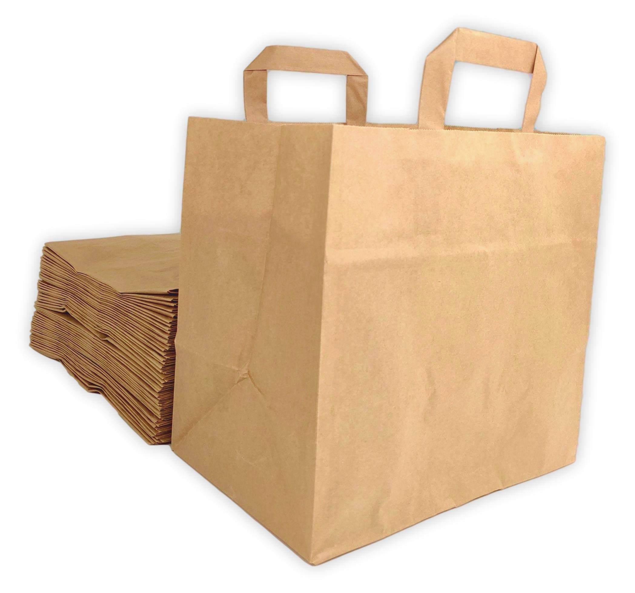 50 Sacs Repas à Emporter en Papier 11 Litres - Doggy Bag Avec Poignée Compatible Alimentaire à Fond Plat Solide Pour Restaurant, Déjeuner, Goûter, Déchet de Table