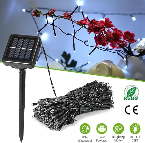 Miniatura 3 de Guirnalda de luces LED solares con 200 luces LED  72 pies con 8 modos, luz blanca, decoración impermeable para exteriores