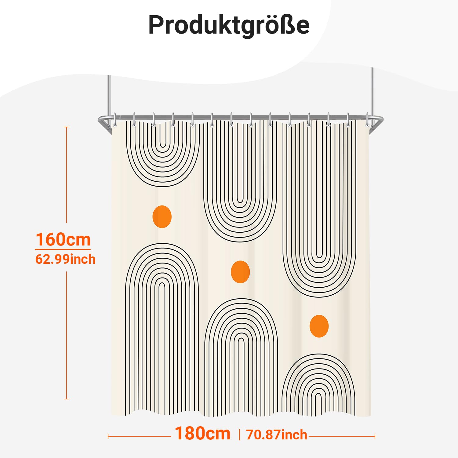 Lerores Shower Curtain 180 x 160 cm Geometric Curve, Weighted Hem, Anti-Mould Textile, Water-Repellent - Image 2