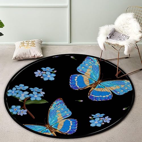 Miniatura 2 de Colección de alfombras redondas Forget Me Not Flowers con mariposas, alfombras redondas, alfombras decorativas, para dormitorio, estudio, cocina,