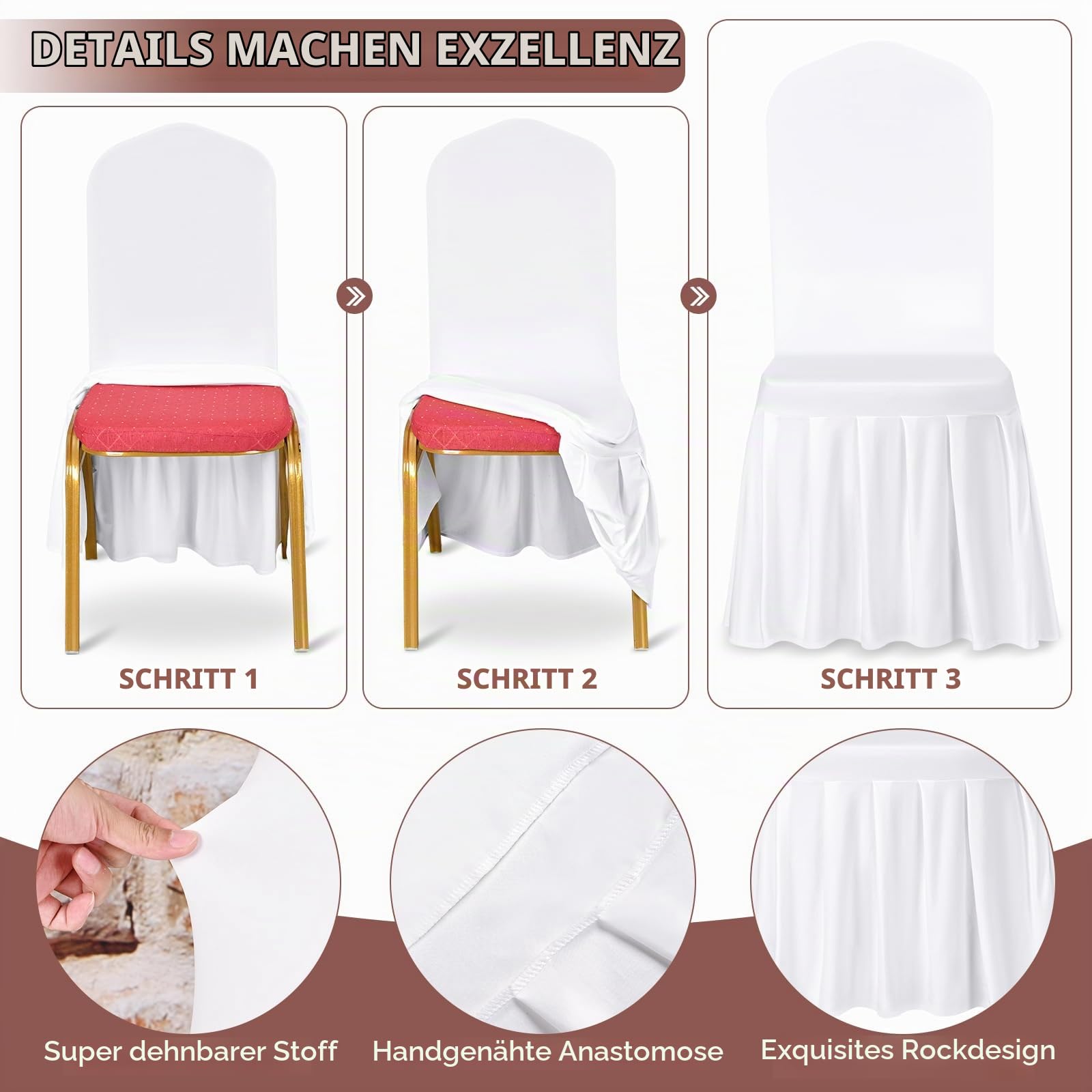 Showgeous 20 Stück Stuhlhussen Weiß Polyester Spandex Lycra Stretch Stuhlhussen mit Rock,Esszimmer Hochzeit Stuhlhussen Universelle Waschbare Stuhlhussen für Hochzeitsfeier Bankett Dekoration