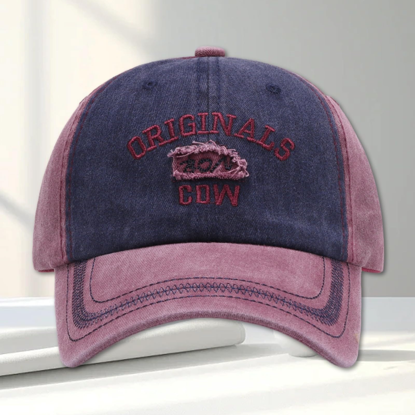 Vintage Washed Cotton Baseball Cap – Adjustable Distressed Dad Hat with Embroidered Patch, Unisex Casual Sports Headwear