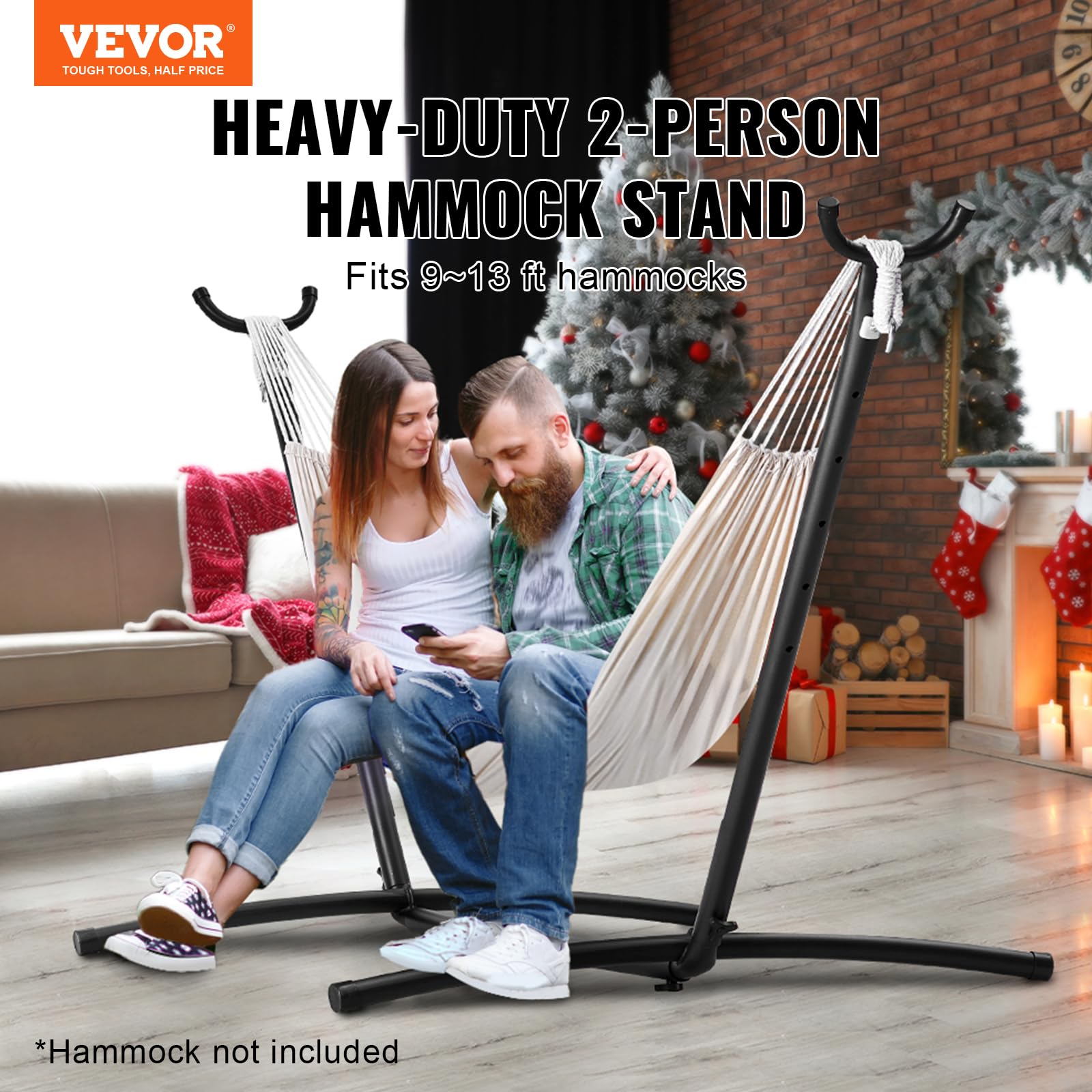 VEVOR Soporte para Hamaca Portátil 204 kg Estructura de Acero para Hamacas de 2,9-3,85 m Ganchos Ajustables de Alta Resistencia con Bolsa de Transporte para Hamaca de 2 Personas Exterior Interior