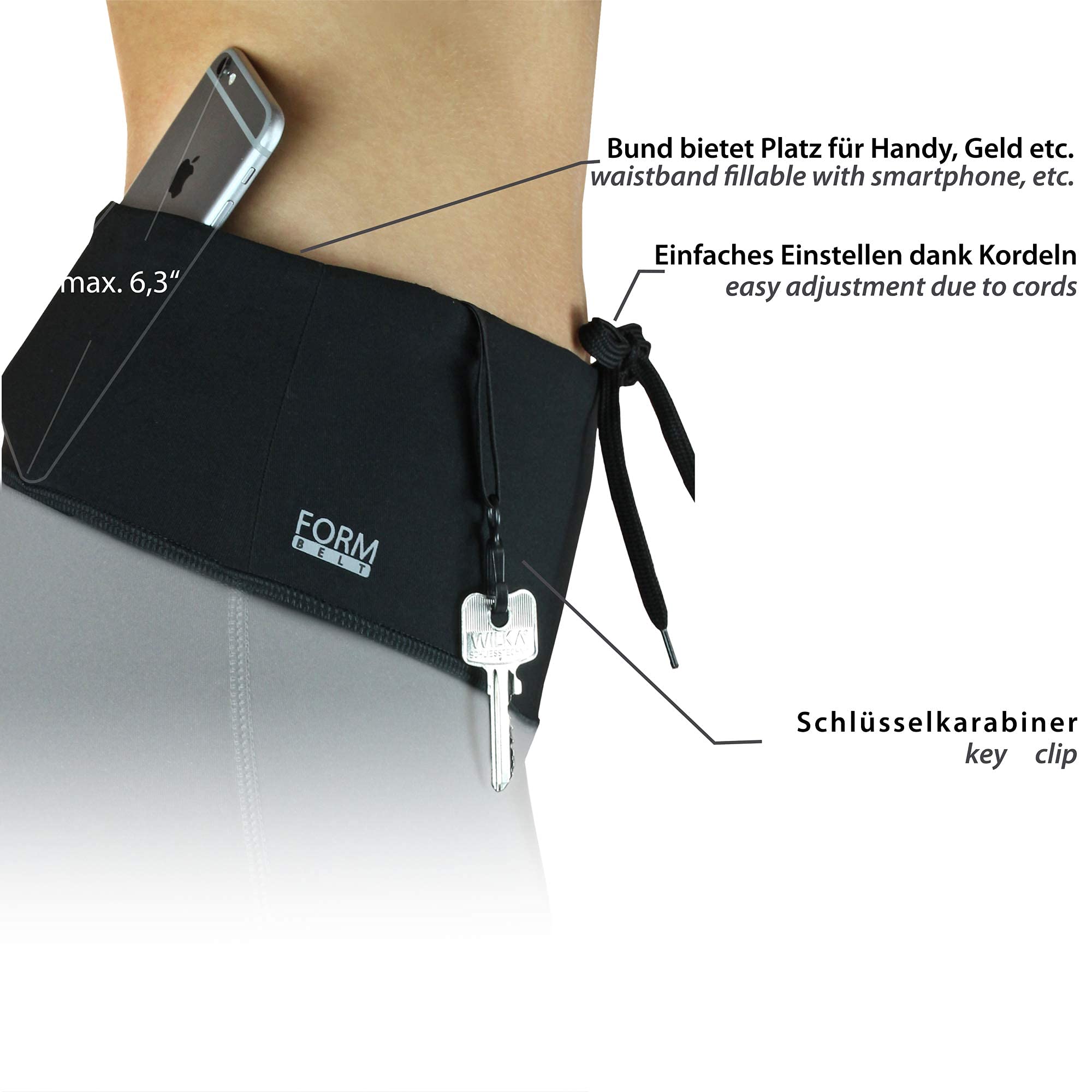 Formbelt® - Pantalón Pirata, Capri de Running con Bosillo, Leggings Deportivo para Mujeres con Riñonera integrada para Teléfonos Móviles Llaves Gimnasio Jogging Correr Escalada Yoga