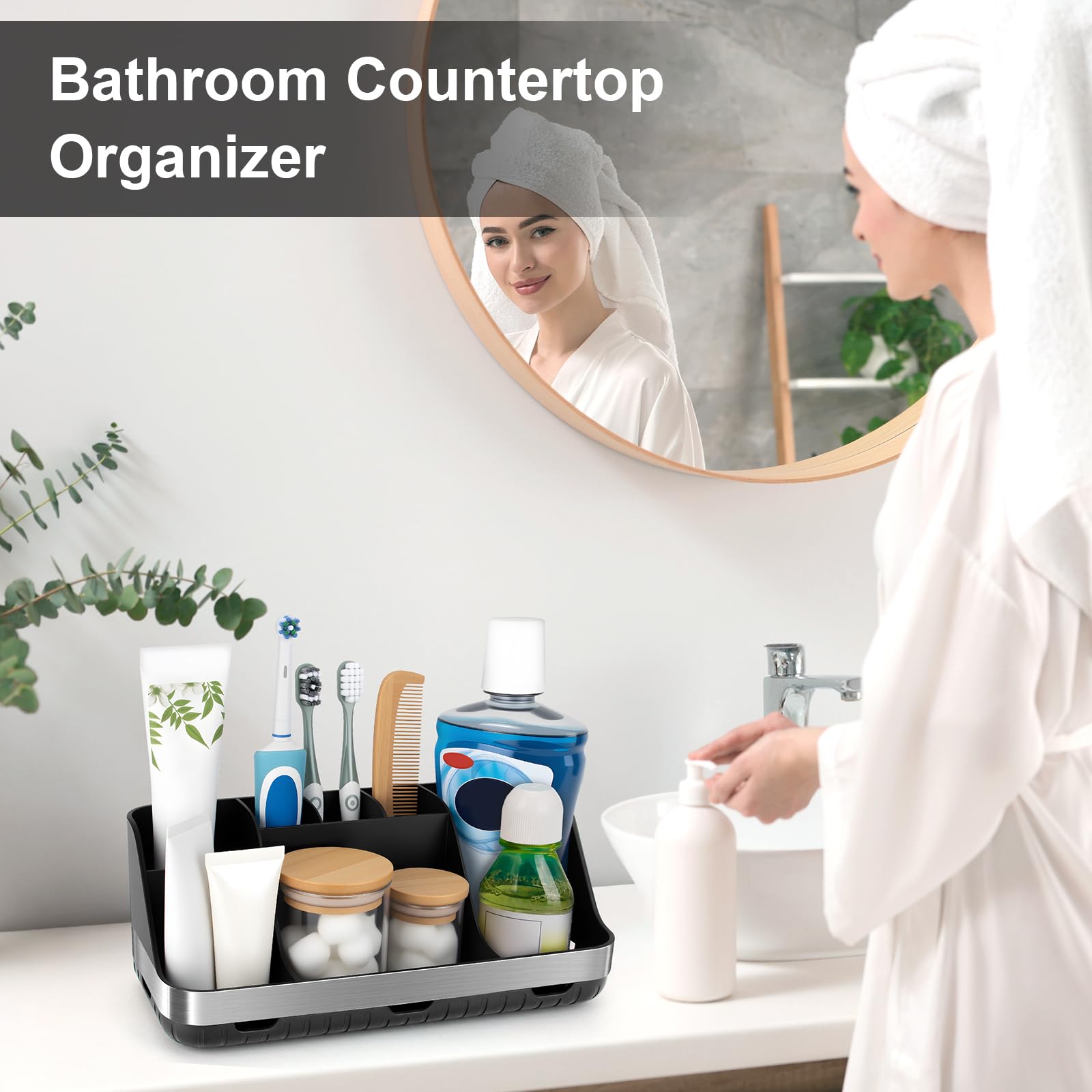 GFWARE Bathroom Organizers and Storage - Detachable 7 Slots Kids Electric Toothbrush and Toothpaste Holde Drainage for Bathroom Accessories Organization Counter Vanity Storage: Black