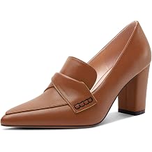 HEUIVZAR Womens Chunky Block Mid Heel Pumps Pointed Toe Slip-on Loafers Shoes Dress Office Casual 3.2 Inches Heels