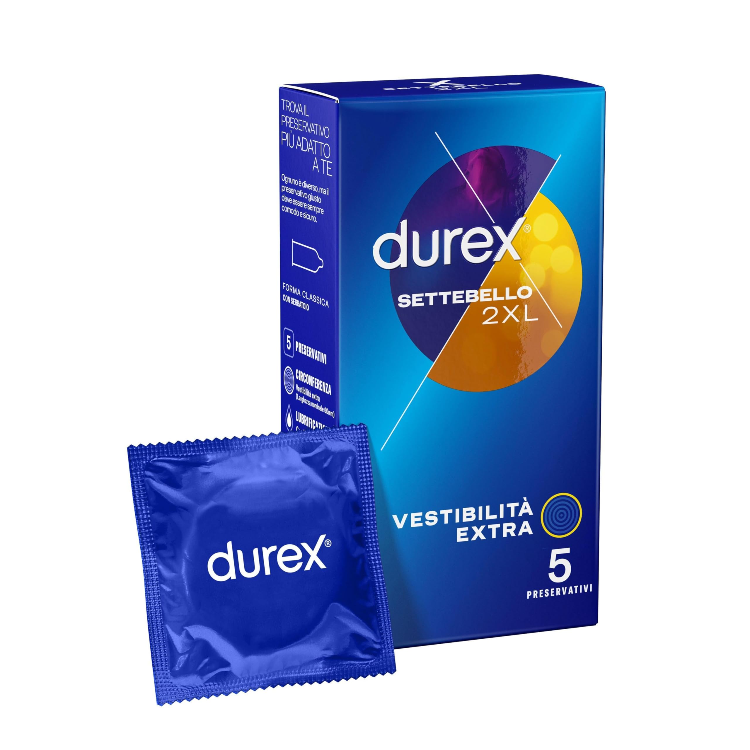 Durex Settebello - 2XL Profilattico Vestibilità Ultra, 5 preservativi