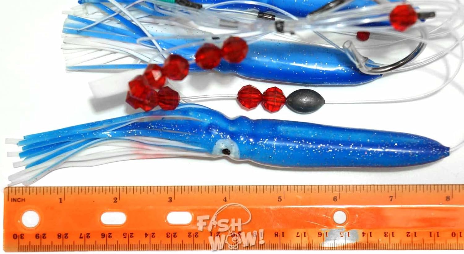 Fishing Daisy Bird Chain Squid Lure Rig Teaser Trolling - Blue White